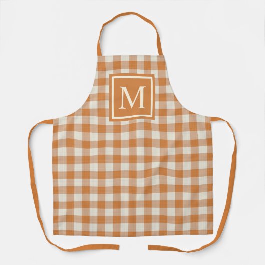 Custom Pumpkin Fall Orange Ivory Gingham Pattern Schürze (Vorderseite)