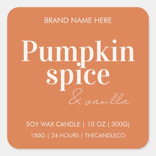 Custom Pumpkin Gewürz & Vanilla Candle Label Quadratischer Aufkleber (Vorderseite)