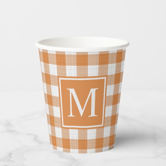 Custom Pumpkin Orange Gingham Pattern Pappbecher (Vorderseite)