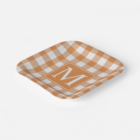Custom Pumpkin Orange Gingham Pattern Pappteller (Gewinkelt)