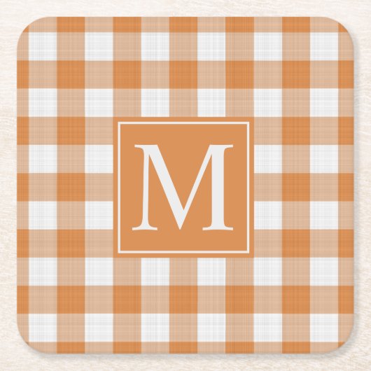 Custom Pumpkin Orange Gingham Pattern Rechteckiger Pappuntersetzer (Vorderseite)