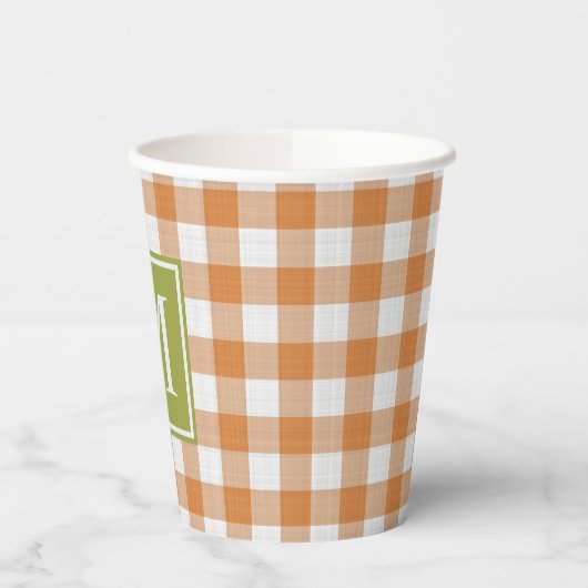 Custom Pumpkin Orange Green Picnic Gingham Pattern Pappbecher (Links)