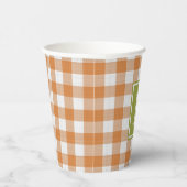 Custom Pumpkin Orange Green Picnic Gingham Pattern Pappbecher (Rechts)