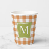 Custom Pumpkin Orange Green Picnic Gingham Pattern Pappbecher (Vorderseite)