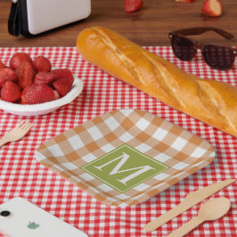 Custom Pumpkin Orange Green Picnic Gingham Pattern Pappteller
