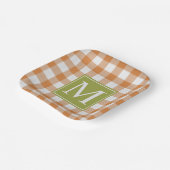 Custom Pumpkin Orange Green Picnic Gingham Pattern Pappteller (Gewinkelt)