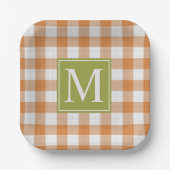 Custom Pumpkin Orange Green Picnic Gingham Pattern Pappteller (Vorderseite)