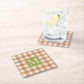 Custom Pumpkin Orange Green Picnic Gingham Pattern Rechteckiger Pappuntersetzer (Vor Ort)