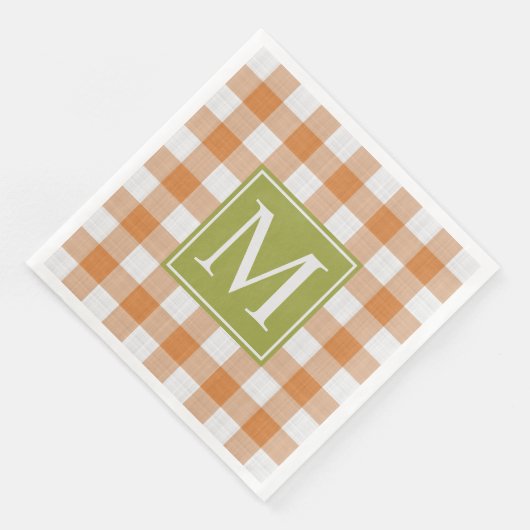 Custom Pumpkin Orange Green Picnic Gingham Pattern Serviette (Ecke)