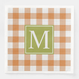 Custom Pumpkin Orange Green Picnic Gingham Pattern Serviette