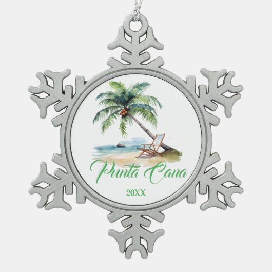 Custom Punta Cana Beach Schneeflocken Zinn-Ornament (Vorderseite)
