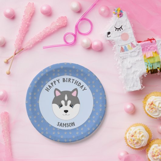Custom Puppy Birthday Party Plate Pappteller (Party)