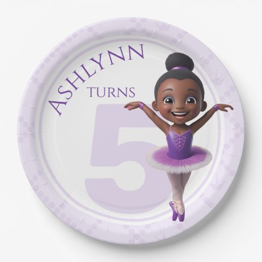 Custom Purple Ballerina for Girls Birthday |  Pappteller (Vorderseite)