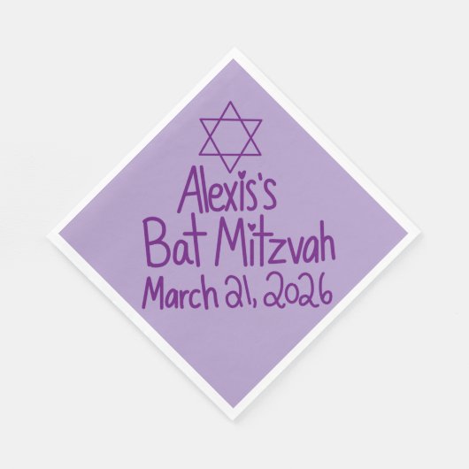 Custom Purple Bat Mitzvah Paper Napkin Serviette (Ecke)
