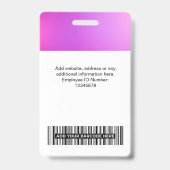 Custom Purple Employee Photo, Bar Code, Logo, Name Ausweis (Rückseite)