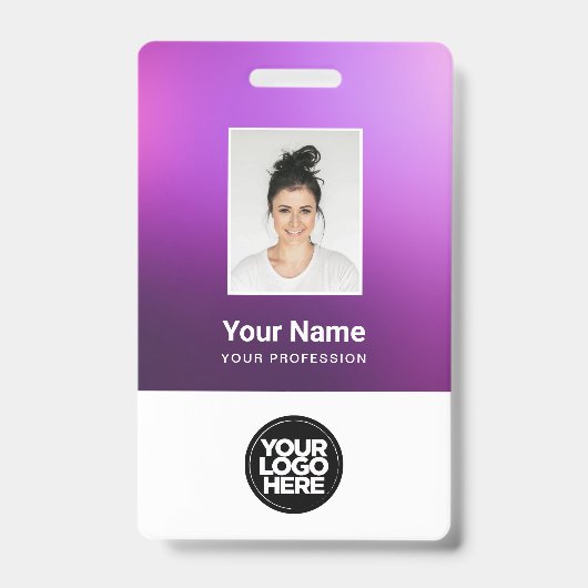 Custom Purple Employee Photo, Bar Code, Logo, Name Ausweis (Vorderseite)