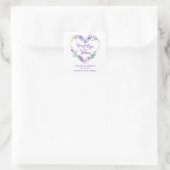 Custom Purple Floral Heart Wedding Sanitizer Gel Quadratischer Aufkleber (Tasche)
