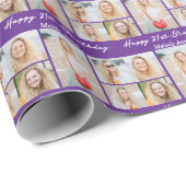 Custom Purple Happy Birthday Photo Collage Geschenkpapier (Rolleneckpunkt)