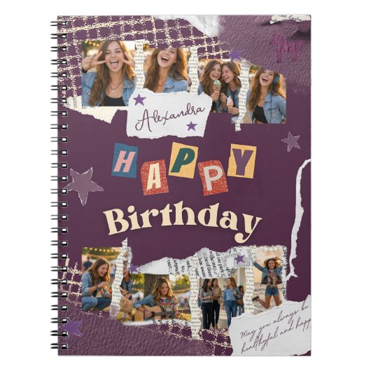 Custom Purple Scrapbook Birthday Photo Collage Notizblock (Vorderseite)