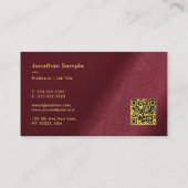Custom QR Code Bordeaux Gold Calligraphy Script Visitenkarte (Rückseite)