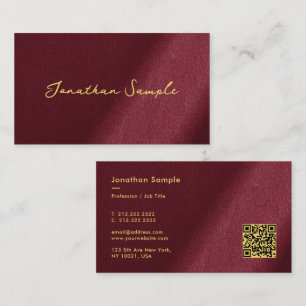 Custom QR Code Bordeaux Gold Calligraphy Script Visitenkarte