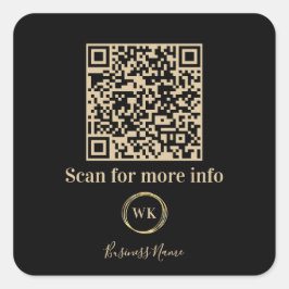 Custom QR Code Business Monogram Logo Black Gold Quadratischer Aufkleber