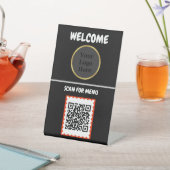 Custom QR Code Business Pedesta Black Gold Tableto Sockelschild (In SItu)