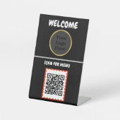 Custom QR Code Business Pedesta Black Gold Tableto Sockelschild (Vorderseite)