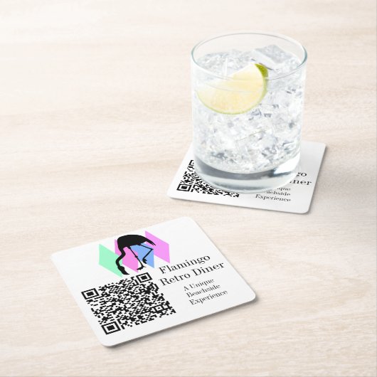 Custom QR Code Café Restaurant Bar Retro Flamingo Rechteckiger Pappuntersetzer (Vor Ort)