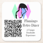 Custom QR Code Café Restaurant Bar Retro Flamingo Rechteckiger Pappuntersetzer (Vorderseite)