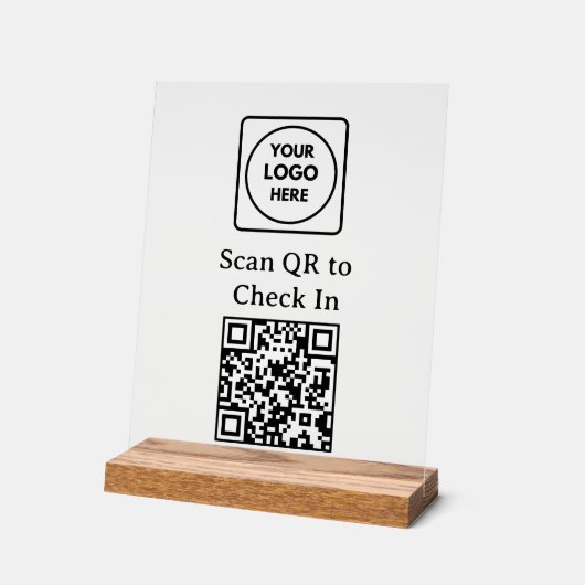 Custom QR Code Check-In Logo Black Display Sign Acrylschild (Winkel)