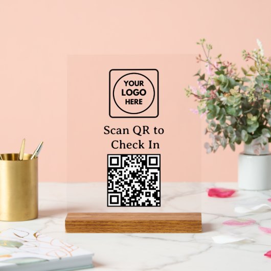 Custom QR Code Check-In Logo Black Display Sign Acrylschild (Hochzeit)