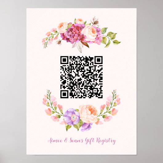Custom QR Code Floral Frame Wedding Gift Registry Poster (Vorne)