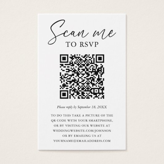 Custom QR Code Foto Wedding RSVP Card (Vorderseite)