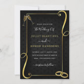 Custom QR Code Gold Black Wedding Einladungskarte (Vorderseite)