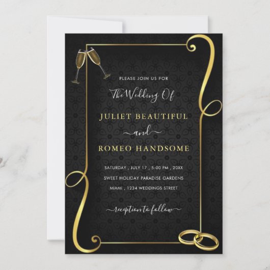 Custom QR Code Gold Black Wedding Einladungskarte (Vorderseite)