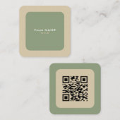 Custom QR Code Green und Beige Quadratische Visitenkarte (Vorne/Hinten)