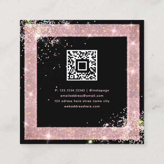 Custom QR Code Holographic Glitzer Fashion Black Quadratische Visitenkarte (Rückseite)