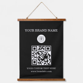 Custom QR Code Logo and Text Branding Display Wandteppich Mit Holzrahmen