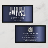 Custom QR CODE Logo Restaurant Cooking Koch Navy Visitenkarte (Vorne/Hinten)