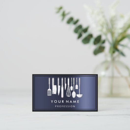 Custom QR CODE Logo Restaurant Cooking Koch Navy Visitenkarte (Stehend Vorderseite)
