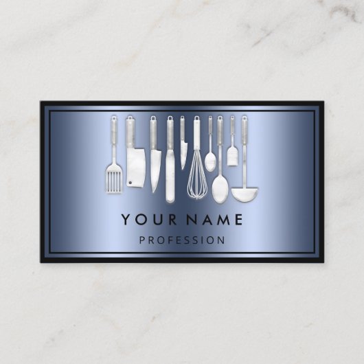 Custom QR CODE Logo Restaurant Kochen Koch Blau Visitenkarte (Vorderseite)