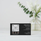Custom QR Code Logo Social Online Shop Black Rose Visitenkarte (Stehend Vorderseite)