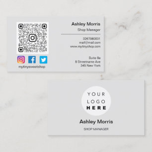 Custom QR Code Logo Social Online Shop Grau Visitenkarte