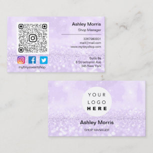 Custom QR Code Logo Social Online Shop Lila Visitenkarte