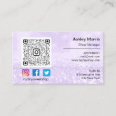 Custom QR Code Logo Social Online Shop Lila Visitenkarte (Vorderseite)