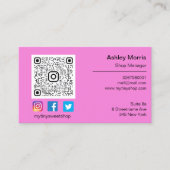 Custom QR Code Logo Social Online Shop Pink Visitenkarte (Vorderseite)