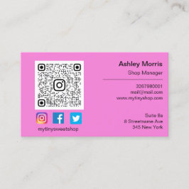 Custom QR Code Logo Social Online Shop Pink Visitenkarte