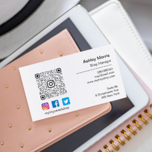 Custom QR Code Logo Social Online Shop Weiß Visitenkarte