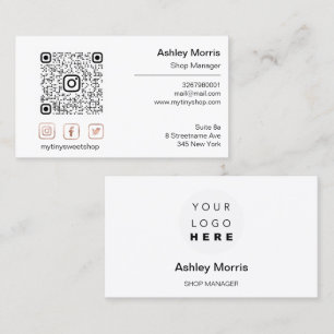 Custom QR Code Logo Social Online Shop White Rose Visitenkarte